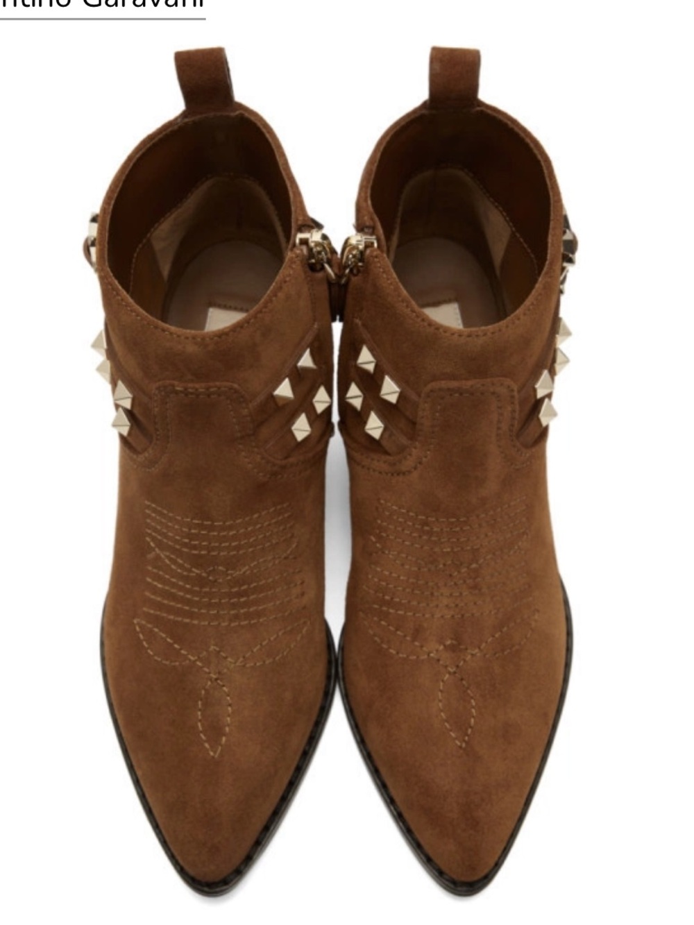 Valentino Garavani Brown Suede Rockstud Cowboy Ankle Boots Size 40